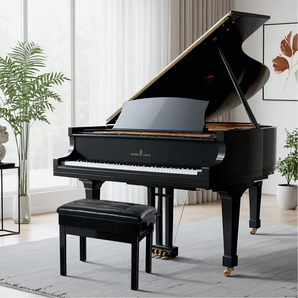 Clevich Klavierhocker Höhenverstellbar 48-58CM, Pianobank mit Stauraum 57.5 * 35.5 * 48cm, Klavierbank mit PU Lederkissen, Klavierstuhl Heavy Duty, Tastatur Piano Bench bis 150KG Belastbar, Schwarz