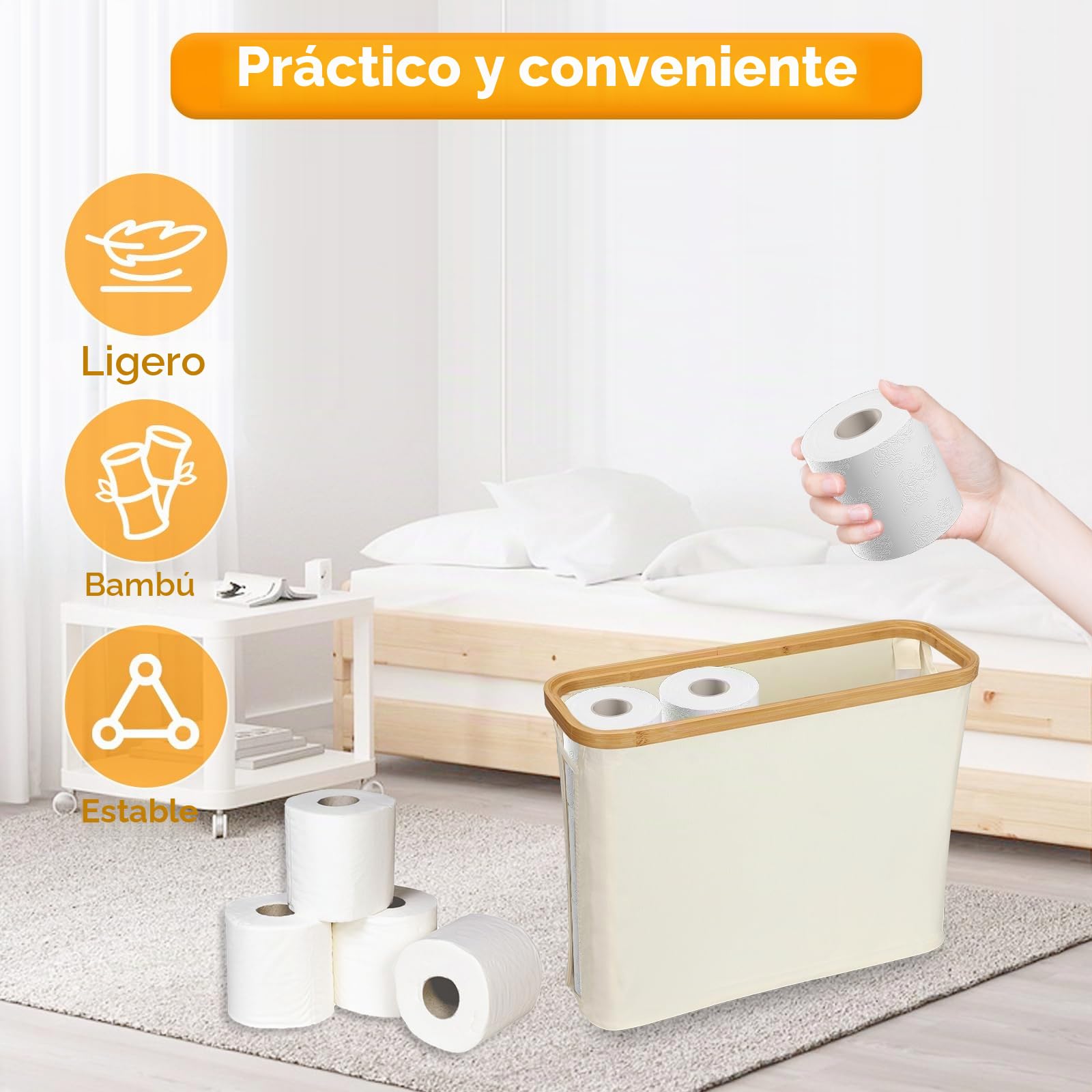 Almacenaje Papel Higienico,12 Rollos Cesta Papel Higienico,Porta Rollos de Papel Higienico con Tapa,Almacenamiento Papel Higiénico Organizador Papel Higienico,Soporte Papel Higienico (Beige)