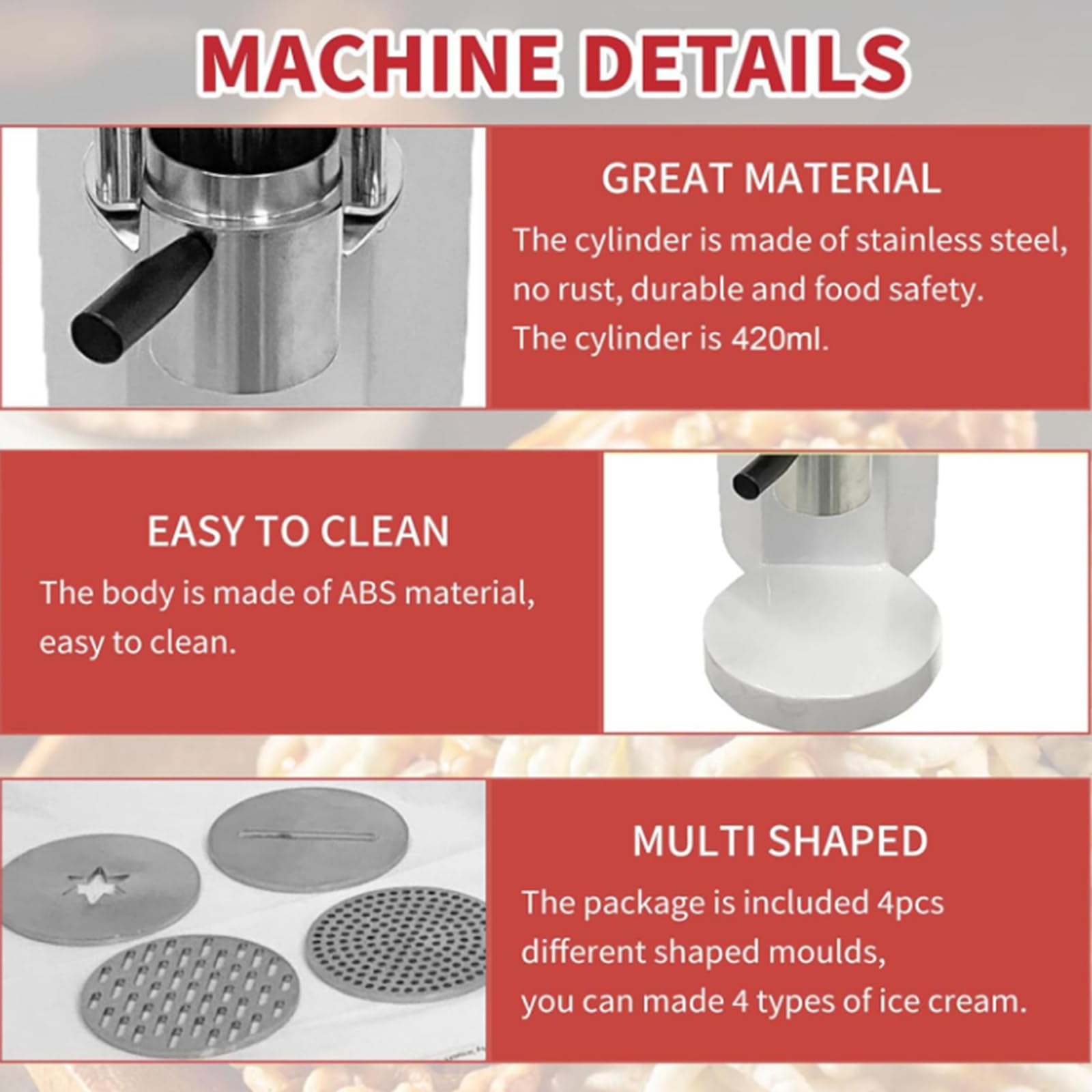 Machine à crème glacée à spaghetti, machine à fabriquer des formes de nouilles pour les magasins de crème glacée, les restaurants et les snack-bars