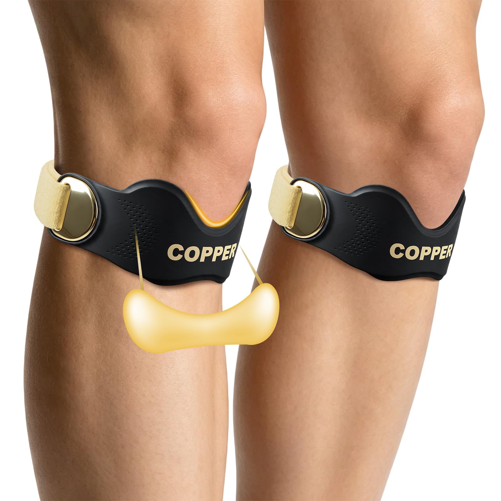 Copper Patellar Tendon Support Knee Strap for Men & Women (2 Pack, Size L)