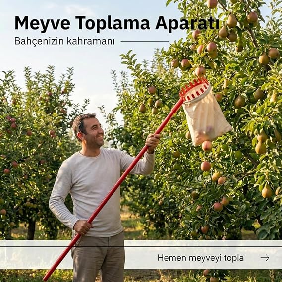 Meyve Toplama Aparatı Plastik Bez Torbalı
