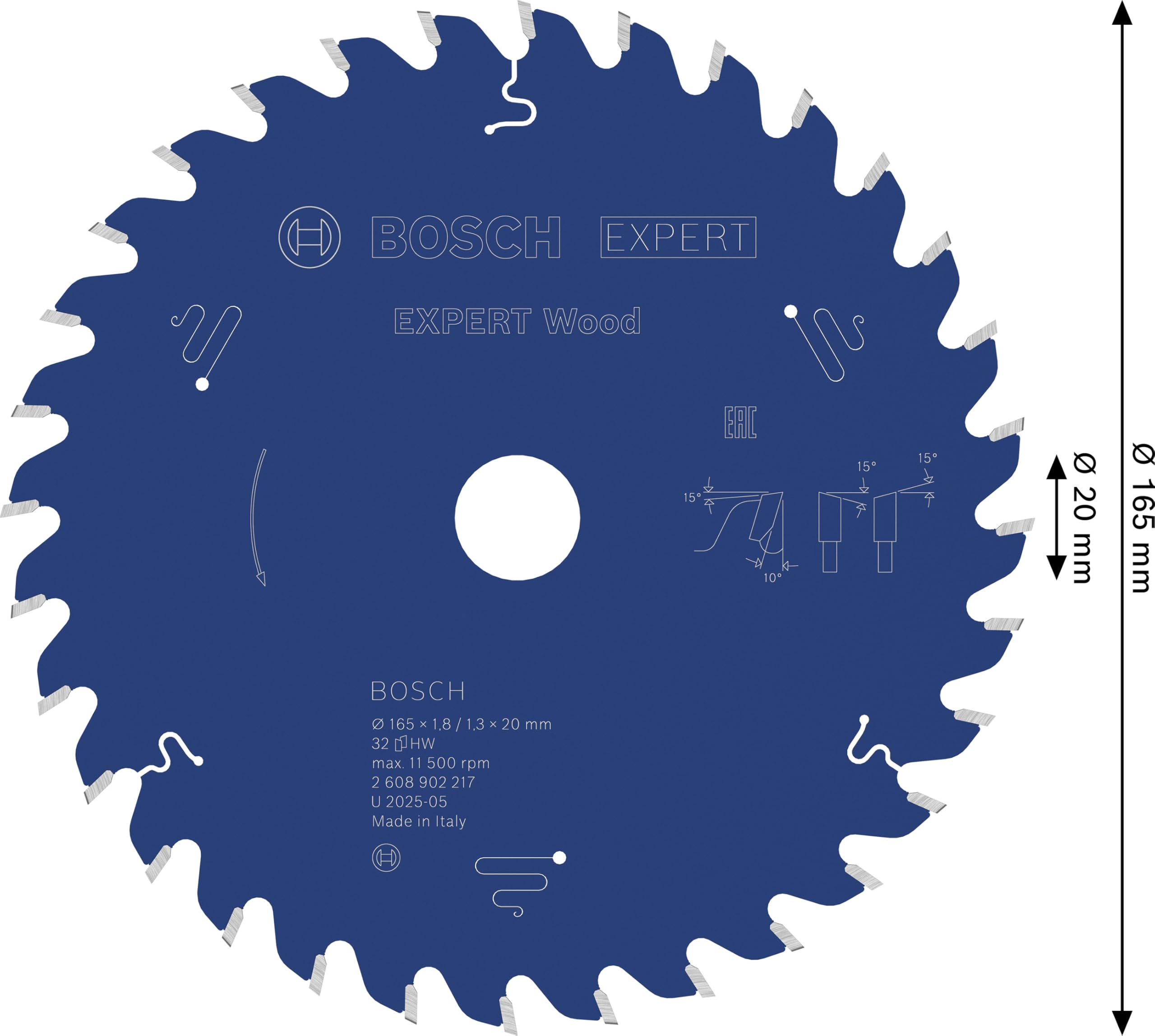 Bosch 1x Lama per sega circolare EXPERT per legno cablata (per Legno tenero, Legno duro, Ø mm, Professional Accessorio Seghe circolari a filo portatili)