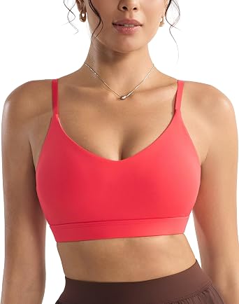 RUNNING GIRL V-Neck Sports Bras for Women - Adjustable Thin Straps Wireless Padded Yoga Top Low Impact