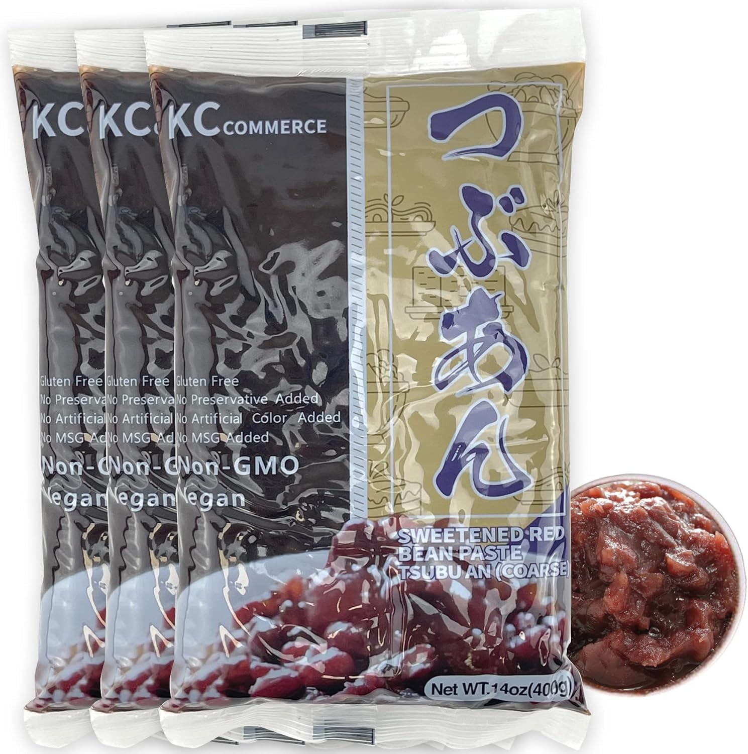 Sweetened Red Bean Paste - Adzuki Beans, Japanese Mochi Rice Cake Sweets Anko, Mashed TSUBUAN, VEGAN & GLUTEN-FREE, NO PRESERVATIVE, NO-MSG, NON-GMO, 14.11oz (Pack of 3 (Coarse))