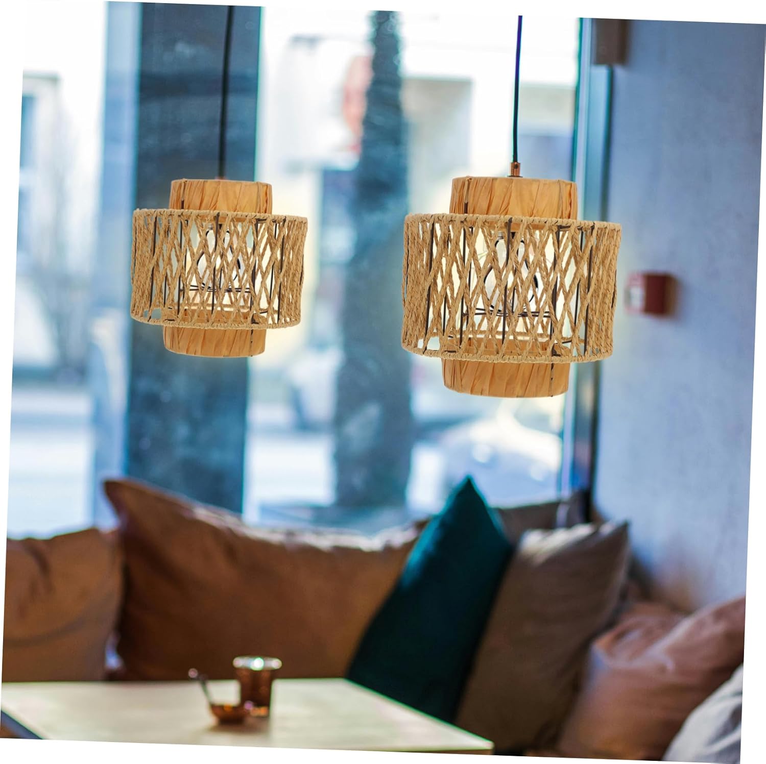 Vintage Woven Lampshade for Ceiling Lamp Chinese Inspired Rustic Handwoven Light Shade Easy to Clean Versatile Replacement for Pendant Chandelier Lights for Home Restaurant Decor