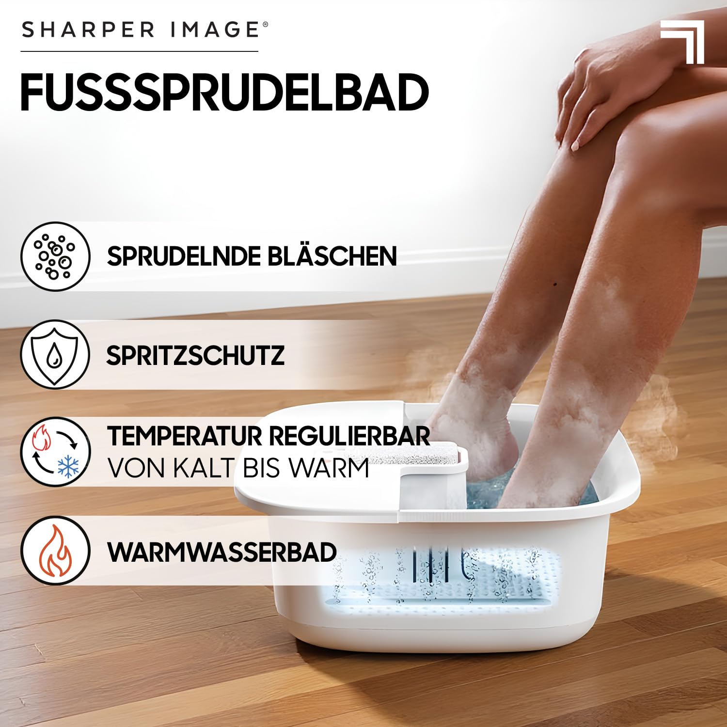 SHARPER IMAGE - Fußsprudelbad mit Massage - Wärmefunktion - Schaumbad - Massage & Entspannung - Fußreflexzonenmassage - Massagegerät für füße - Geschenk für Frauen - Geschenk für Männer
