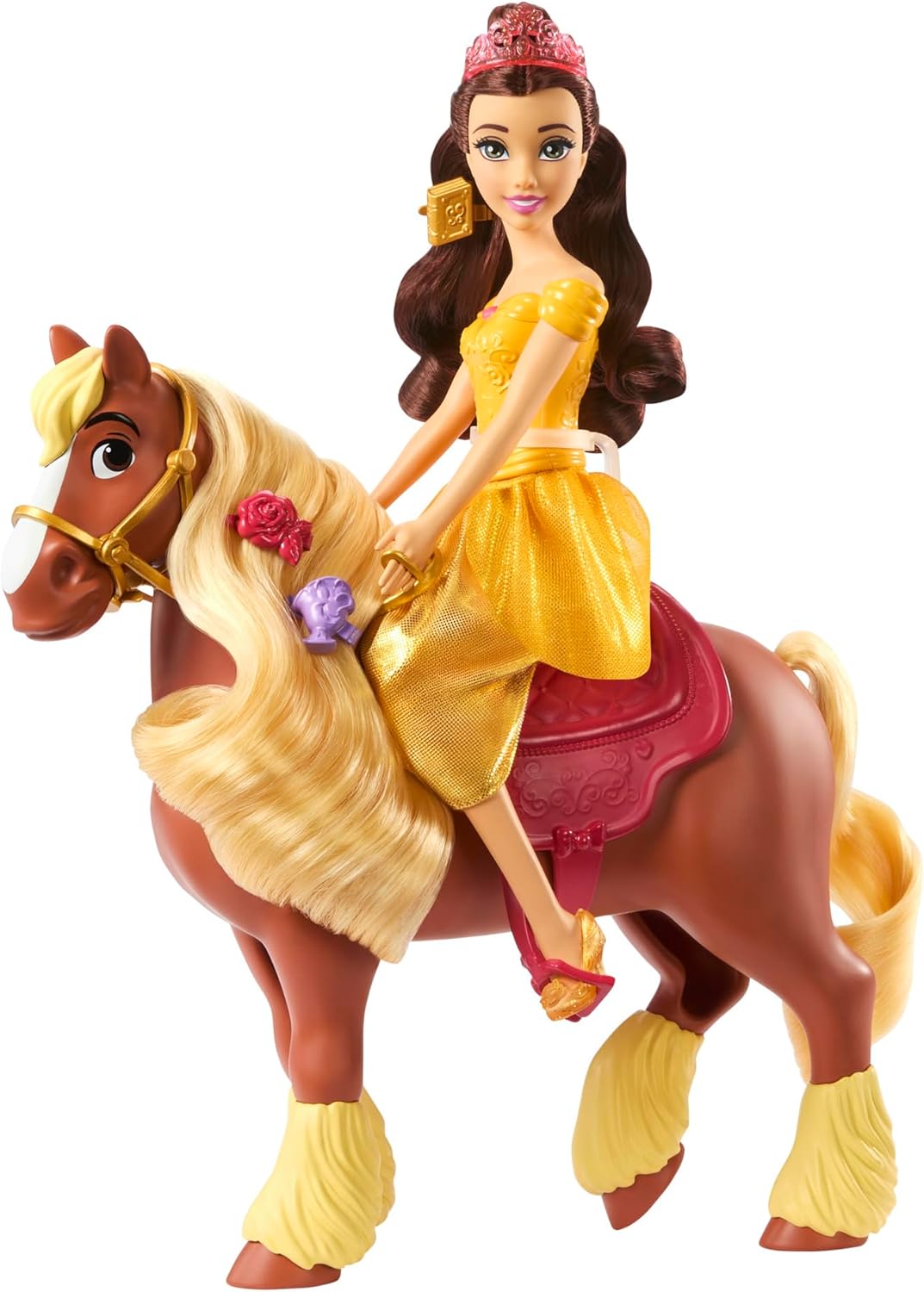 Mattel Disney Princess Toys, Belle Fashion Doll & Philippe Horse with Saddle, Brushable Mane & Tail & 4 Styling Accessories, Inspired by Movie