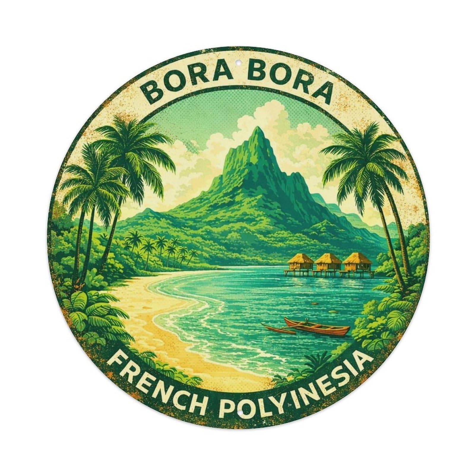 Olyhtr 8X8inch Classic Style Palm Beach Borabora Island Vintage Lagoon Landscape Metal Tin Sign