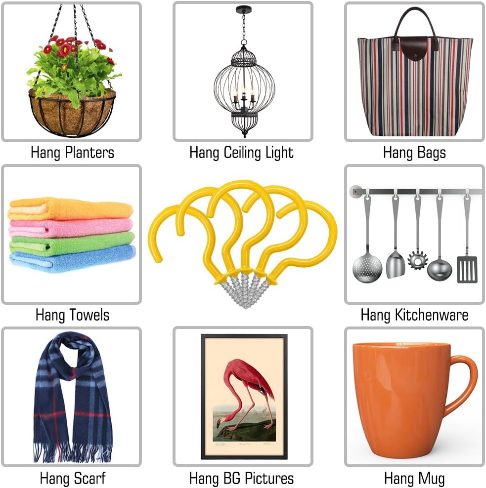Exclusive Discount 90% Price 25 Pack Cup Hook Ceiling Hooks, 2.9 Inches, FineGood Vinyl Coated Screw-in Hanger for Indoor and Outdoor Use - Yellow