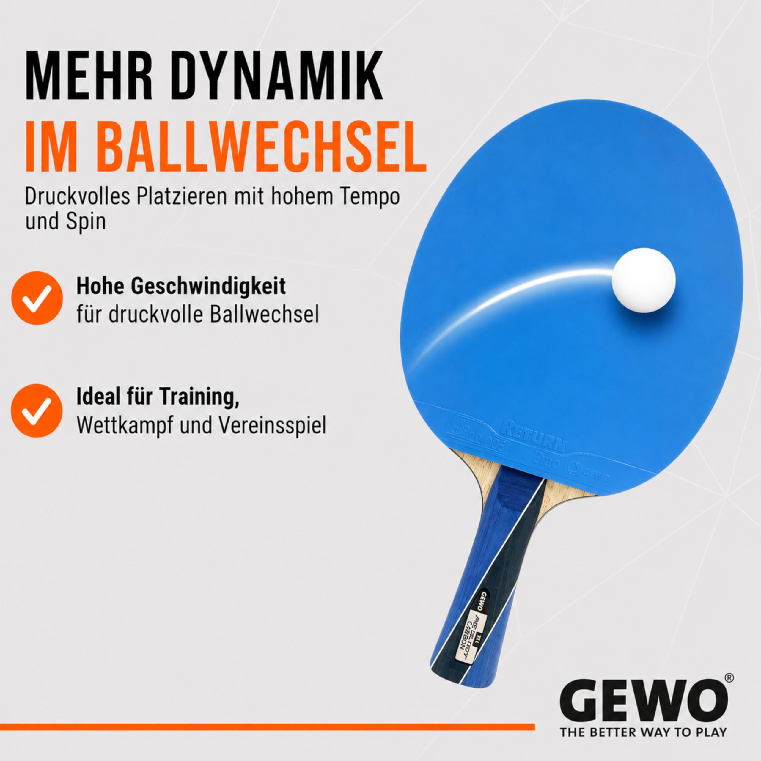 GEWO PS Blast Carbon Tischtennisschläger - ITTF genehmigter Profi-Tischtennisschläger, Carbon-Schläger mit schnellem Belag GEWO Return Pro und hohen Rotationseigenschaften, konkav, 1,8mm Schwamm