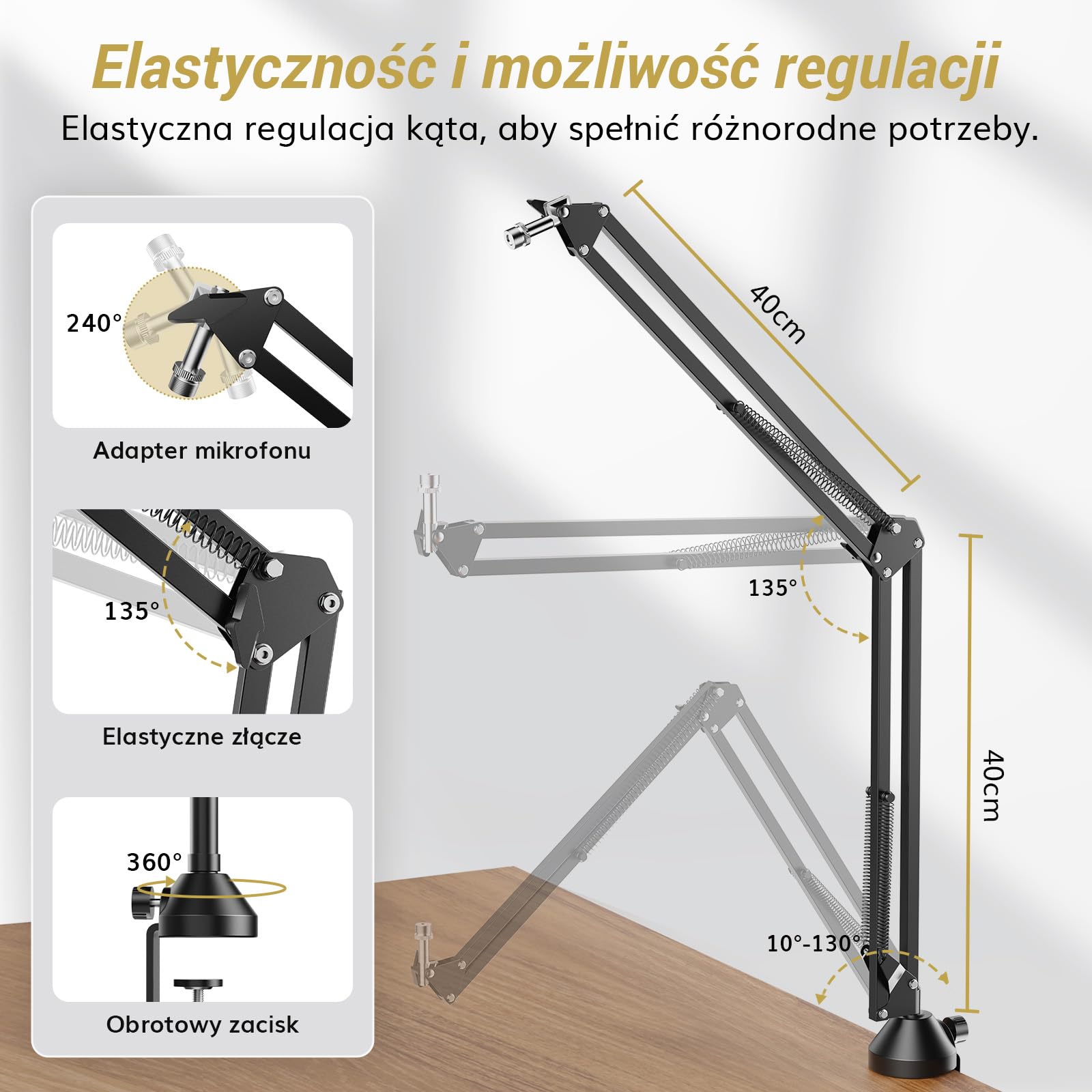 TONOR Regulowany Wysięgnik Mikrofonowy, Wysięgnik z Bardzo Dużym Filtrem Pop, Statyw Nożycowy, Sprzęt do Nagrywania, Wersja Rozszerzona, Bardzo Długi, T10L