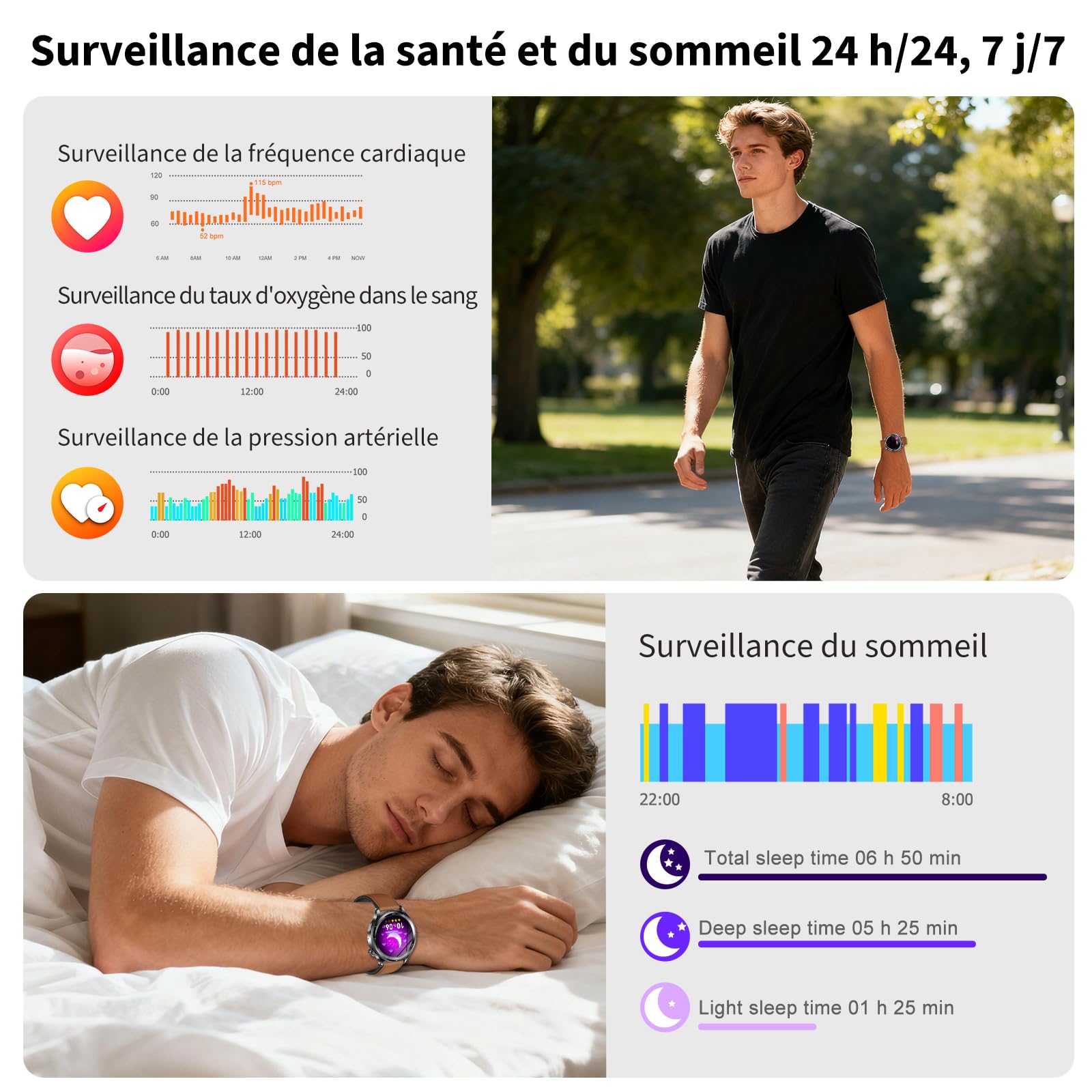 Marsyu Montre Connectée Homme Femme ECG/Tension Artérielle/Cardio/Sommeil