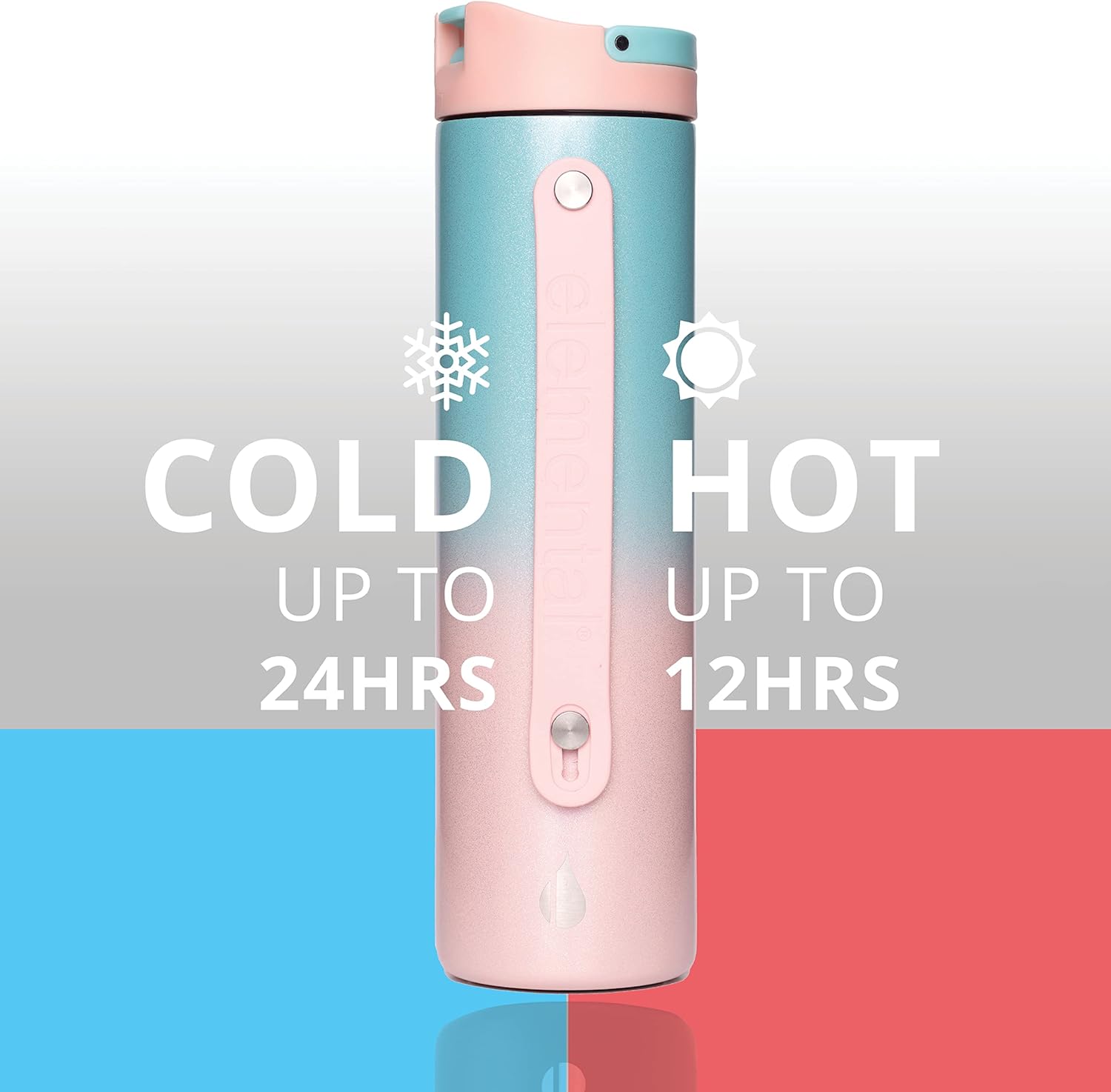 Elemental Iconic Stainless Steel Water Bottle with Straw - 20 oz Leak Proof Triple Wall Insulated Water Bottles for Travel and Sports - Reusable Gym Water Bottle with 2 Straws - Cotton Candy - Image 7