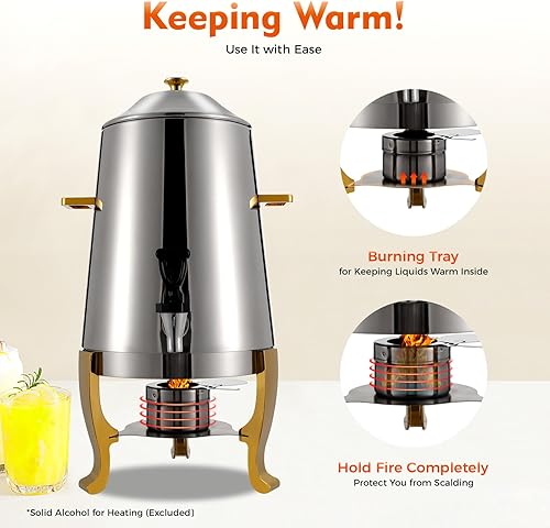 Miniatura 4 de Dispensador de bebidas calientes de 3.4 galones, dispensador de bebidas calientes de acero inoxidable, urna comercial de agua caliente para café,