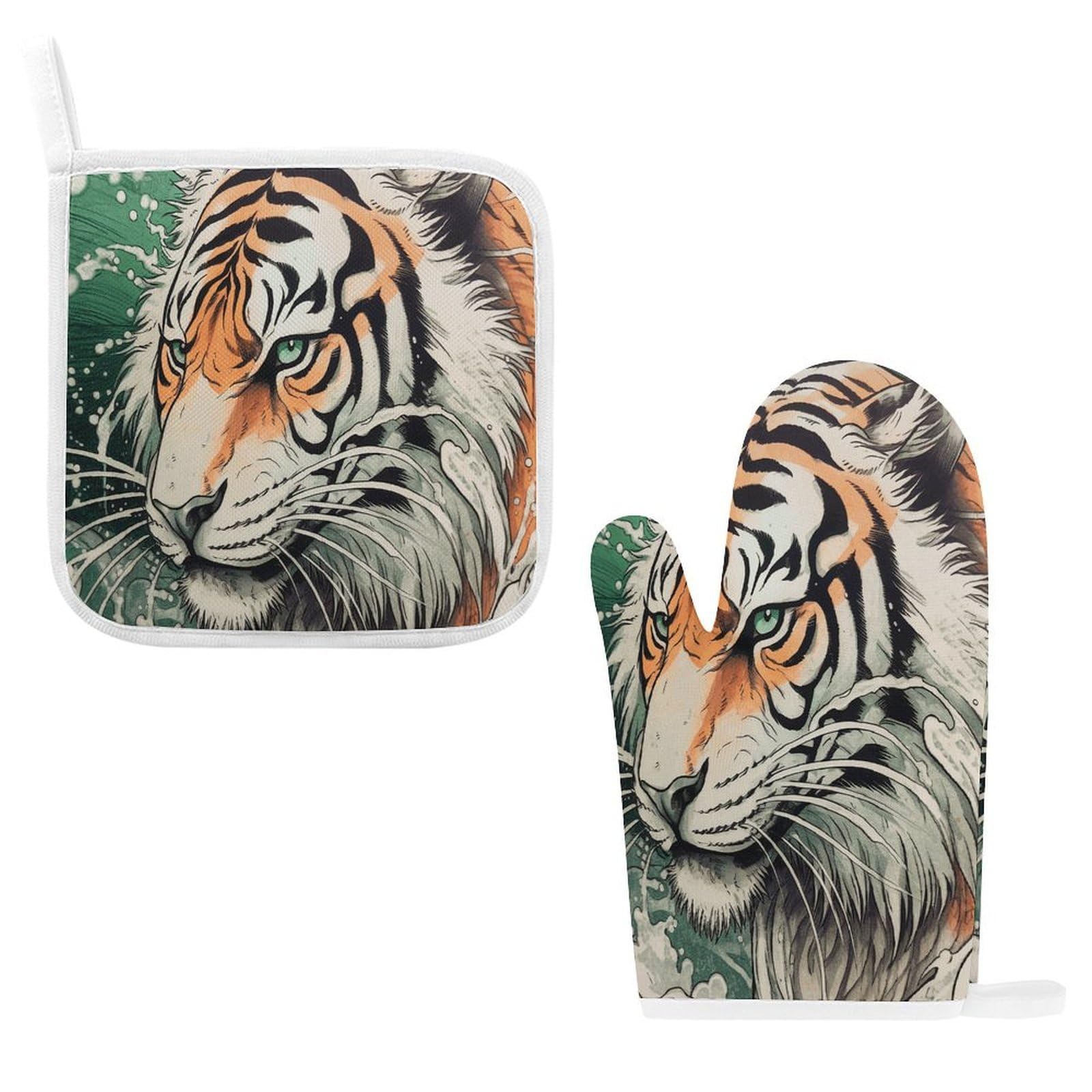 Btcowzrv Style A Hand Drawn Tiger Oven Mitts And Pot Holders 2Pcs Set