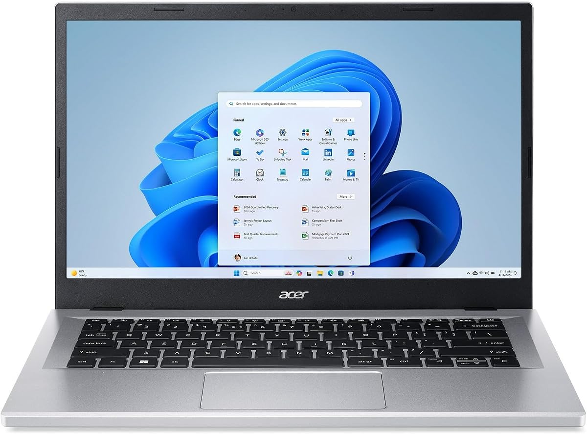 acer Aspire 3 Laptop, 14" FHD Display, Intel Core i3-N305, Intel UHD Graphics, 8GB LPDDR5 Onboard Memory, 128GB NVMe SSD, Silver, Windows 11 Home, A314-36P-3772
