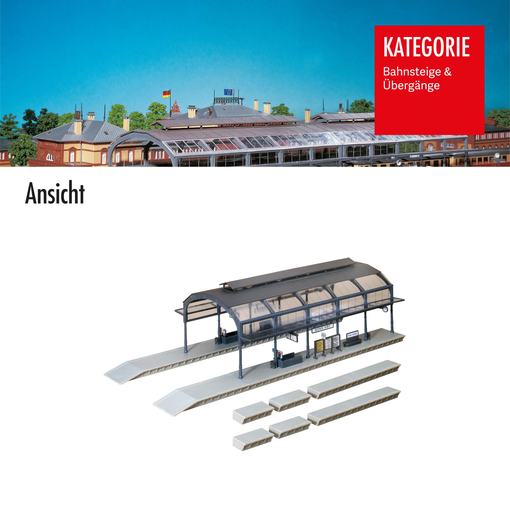 FALLER Bahnhofshalle Modellbausatz mit 95 Einzelteilen 417 x 178 x 122 mm I Modelleisenbahn Zubehör H0 Gebäude I Modelleisenbahn H0 Bahnhofshalle, Divers