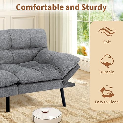 Miniatura 38 de Opoiar Cama con espuma viscoelástica, sofá futón convertible con reposabrazos ajustables, juegos de sofás multifuncionales para apartamento, Gris
