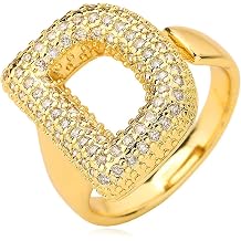 KELMALL Gold Plated Bubble Initial Rings for Women - CZ Rhinestone A-Z Letter Adjustable Chunky Statement Rings - Personalized Alphabet Jewelry Gift