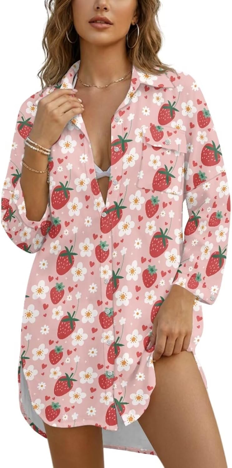 Womens Swimsuit Coverup Button Down Bathing Suit Cover Up Casual Beach Dress Shirt Side Slit Bathing Suit Coverups
