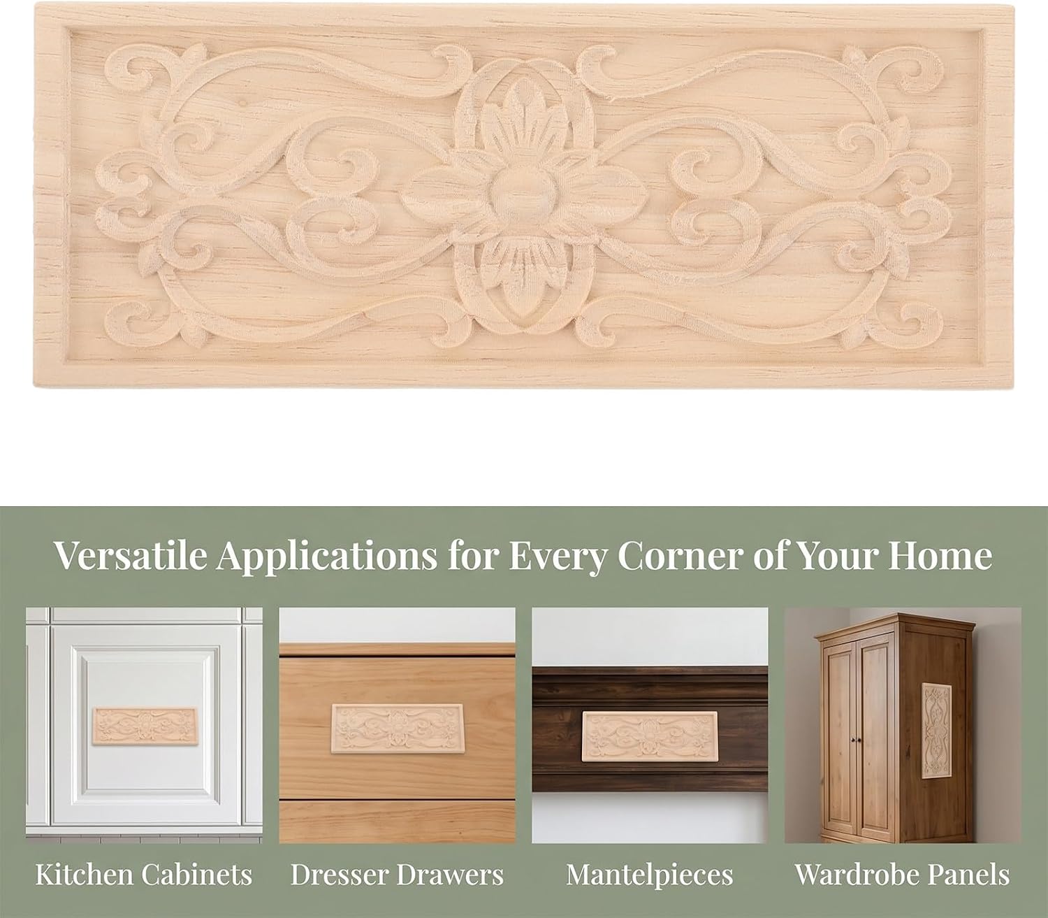 2pcs Paintable Wood Onlays for Furniture, Ornate Cabinet Appliques