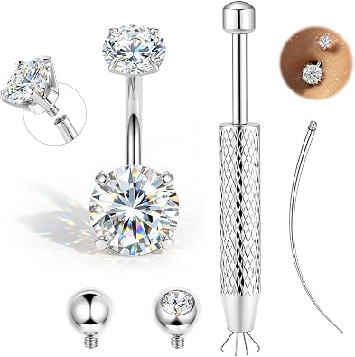 CASSIECA Titanium Belly Button Bars Gold Silver Belly Bar with AAAAA+ CZ