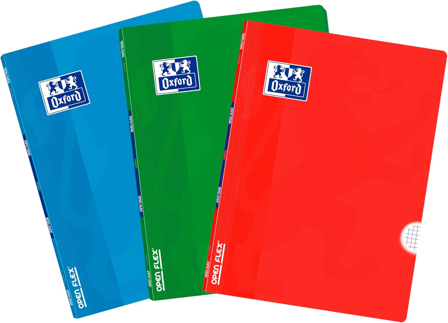 Oxford, Notebooks A4 Squared 4x4, Plastic Cover, 48 Sheets, Pack 3 Notebooks, Red, Turquoise and Green