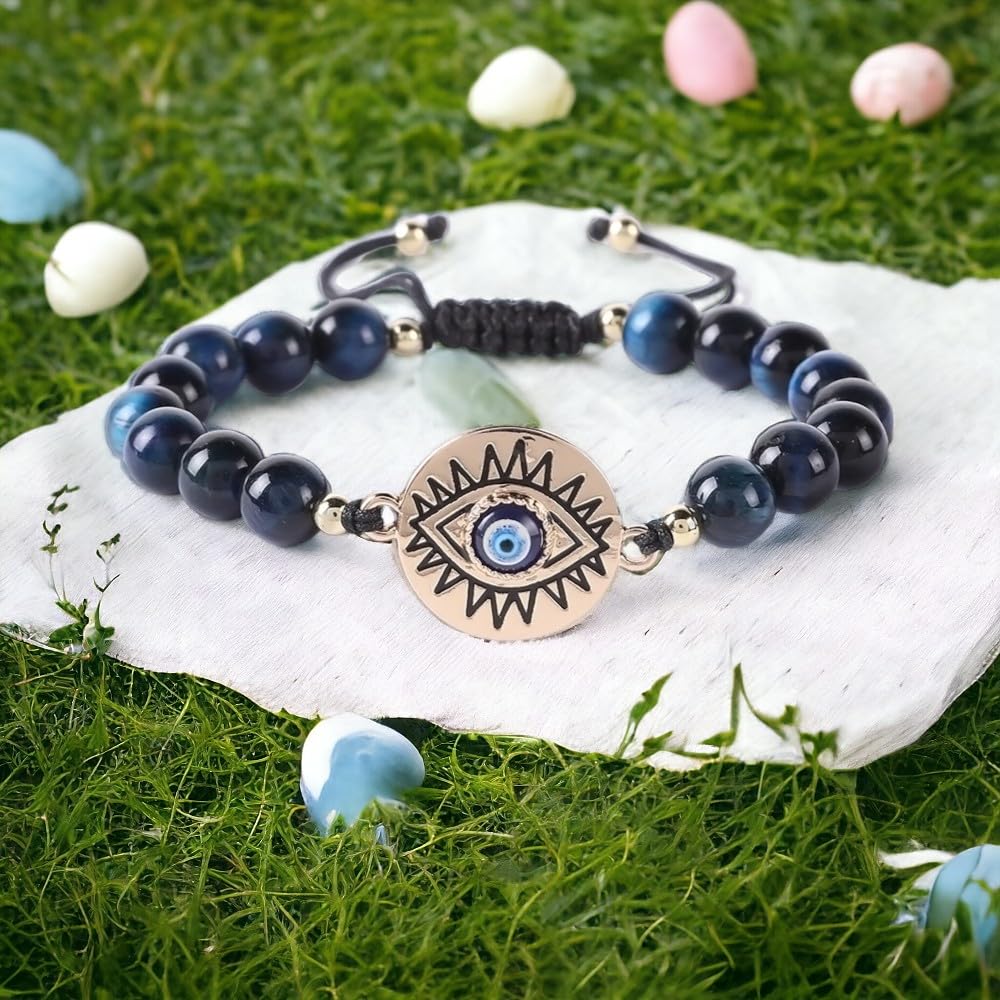 Tiger Eye Beads Bracelet with Evil Eye Charm