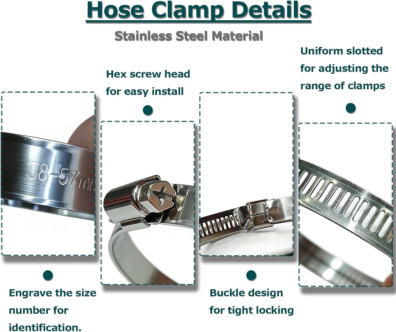 105 Pcs Hose Clamps Assortment Kit,Stainless Steel Screw Clamp Adjustable,Metal Worm Gear Duct Clamp for Automotive, Fuel Line, Garden, Heater, Radiator Tube Pipe (105PCS KIT - (Full Size Mixed))