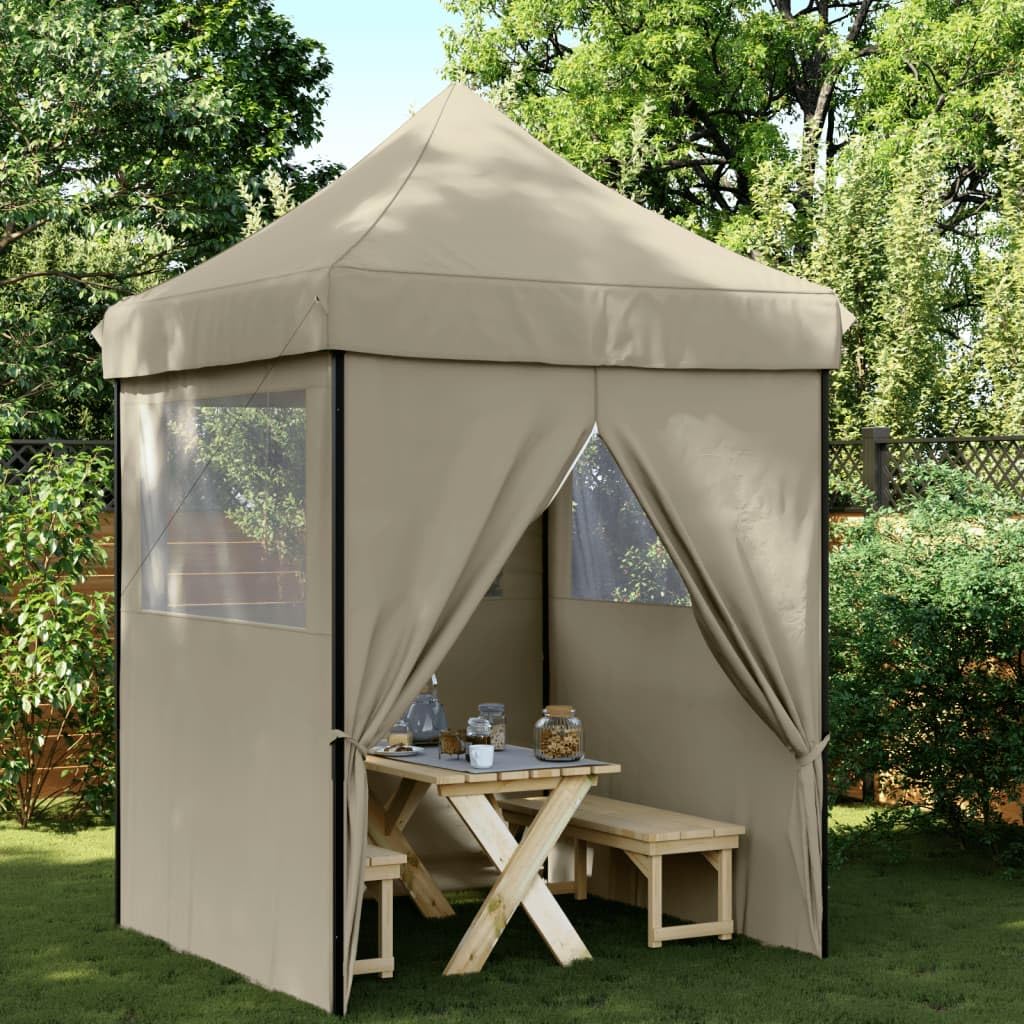 Zasłona Pop-up 4 ściany taupe 200 x 200 x 306 cm | Dach z tkaniny Oxford z powłoką PCW, stalowa rama malowana proszkowo, przezroczyste okna, wejście z