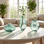 Glass vase Set of Three, mini Glass Handmade Small vase, can be Used for Flower Arrangement, Miniature Decoration for Home Office Wedding Reception, Party Event Desktop Decoration (Light Green)