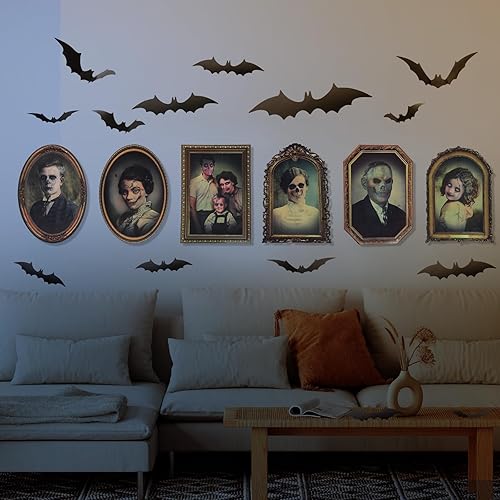 Miniatura 5 de 52 piezas de decoración de Halloween 3D cambiante de cara de terror para fotos en movimiento con murciélagos 3D, calcomanías de decoración de