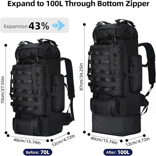 Miniatura 2 de Mochila de senderismo para campamento de 70L100L con cubierta para lluvia, mochila táctica militar grande expandible, mochila impermeable Molle,