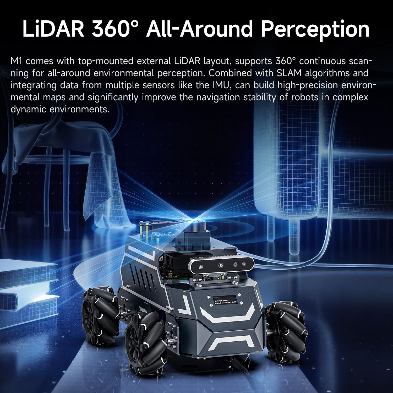Yahboom ROS2 Smart Car,Raspberry Pi5-8GB Rosmaster M1 Multimodal AI Vision Large Model, Slam Navigation Programming, Mecanum Wheels Robot(M1 Superior Without Pi5-8GB)