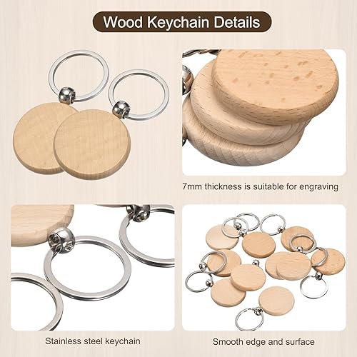 Miniatura 3 de MECCANIXITY Llavero de madera en blanco, 1.77 x 1.18 pulgadas, grabado de madera, llavero para manualidades, paquete de 70