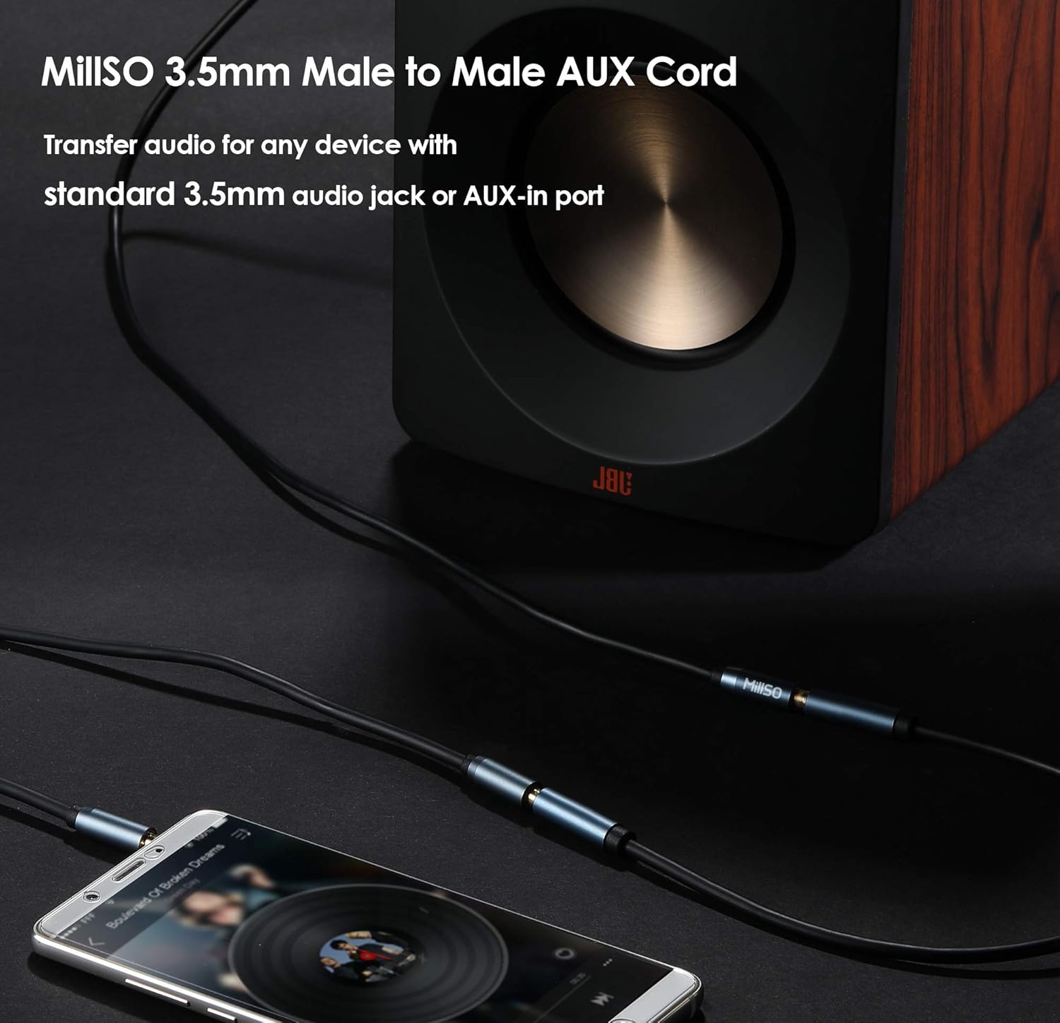 Tесh Dеаlѕ 🔥 MillSO 3.5mm Audio Cable (6.6 Feet) Male to Male Stereo AUX Cable TRS Headphone Jack Auxiliary Cable for AUX Cord, Car, Home Stereos, Smartphone, Tablet, MP3 Player, Speaker, Headphone - Metal Blue