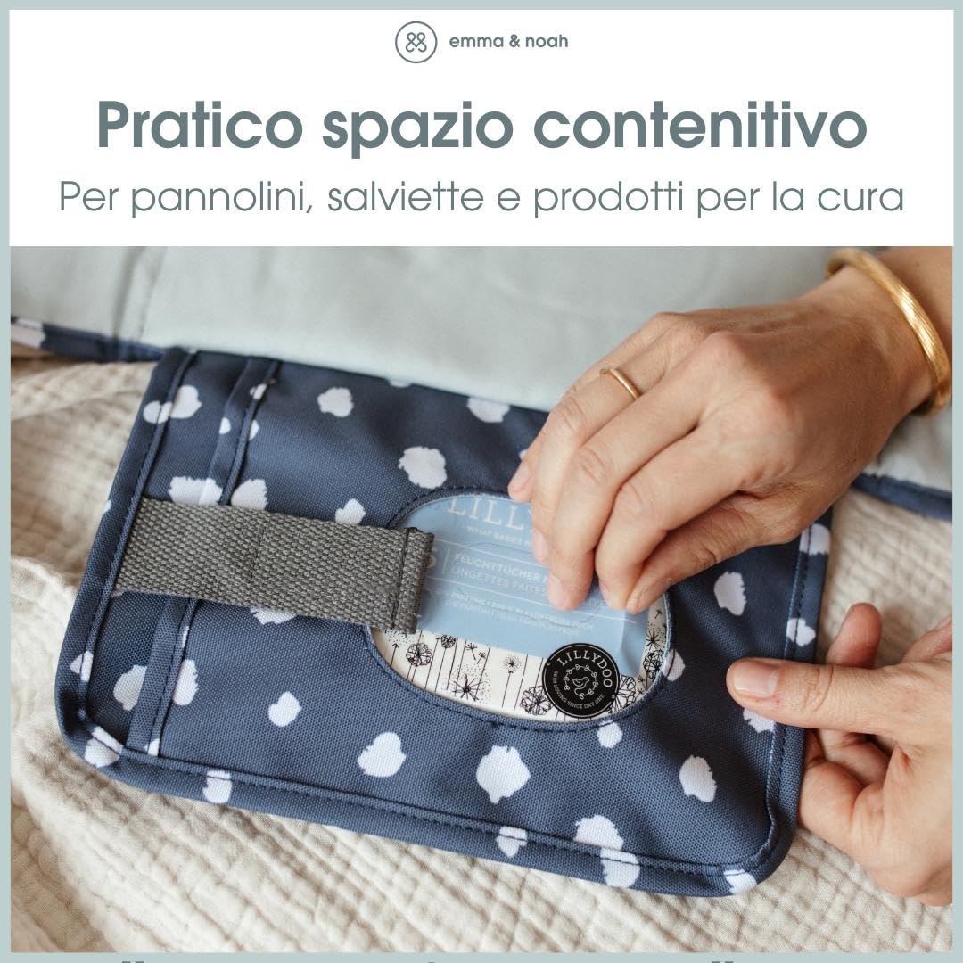emma & noah Fasciatoio da viaggio, 82 x 52 cm (piegato 25 x 18 cm), lavabile, borsa fasciatoio con borsa per pannolini per passeggino (Floreale Sabbia)