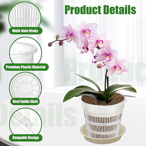 Miniatura 2 de Zhehao 30 macetas de orquídeas con agujeros y platillos, macetas de plástico transparente para trasplantar, maceta de plástico transpirable para