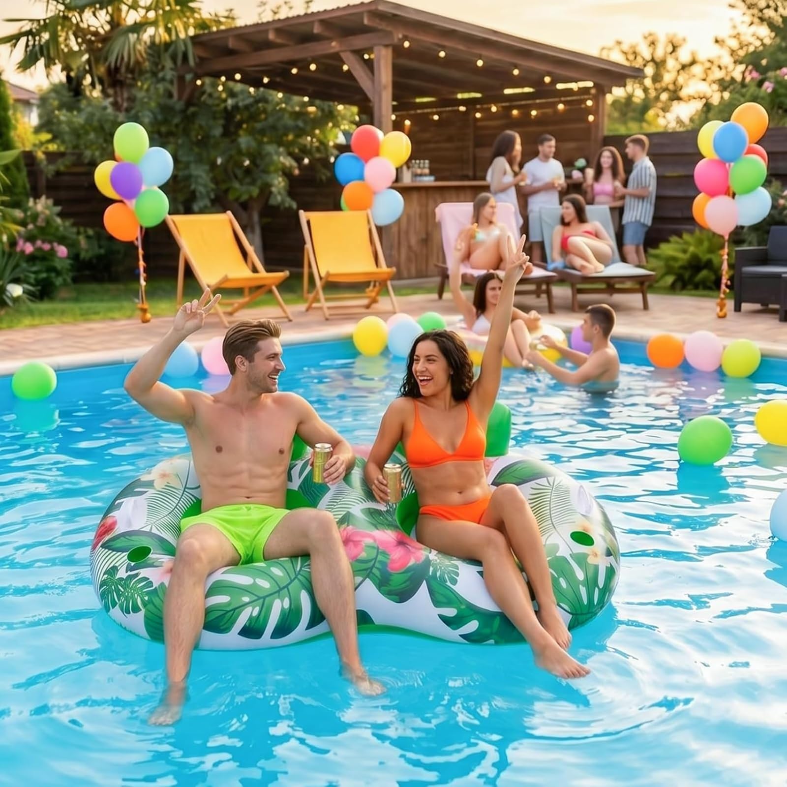 Lettino Gonfiabile Piscina per 2 Persone, Materassino Piscina