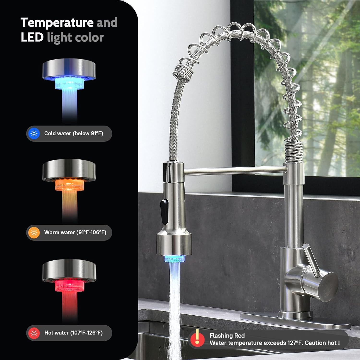 WEWE Kitchen Faucets, Brushed Nickel Kitchen Faucet with Pull Down Sprayer Spring Single Handle Stainless Steel with Built in Soap Dispenser for Kitchen Sink WEWE