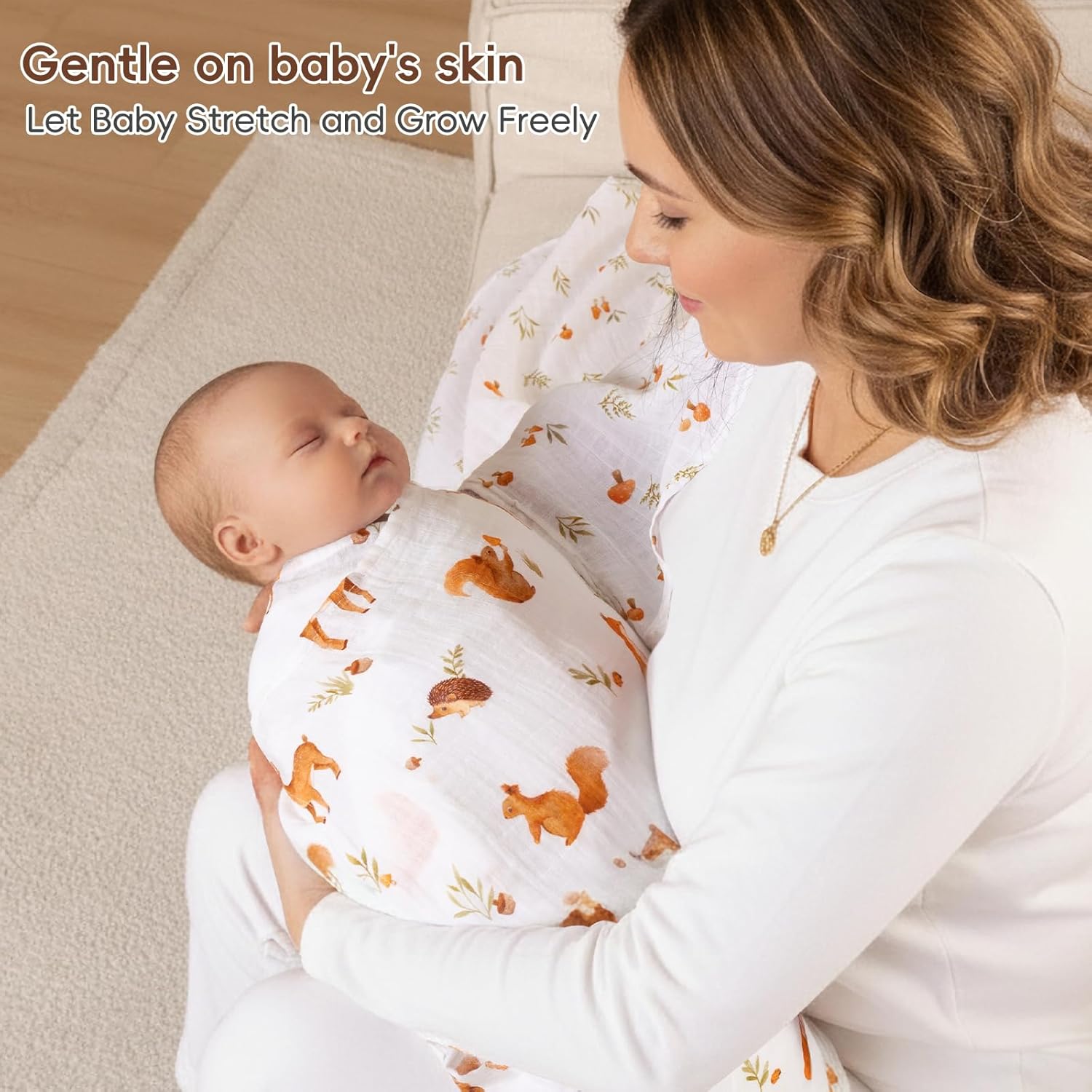 david's kids 4 Pack Baby Muslin Swaddle Blankets, 100% Cotton and Ultra Soft Breathable Receiving Blanket Wrap for Boys Girls, New Born Essentials, Large 47 x 47 inches, Forest Animals