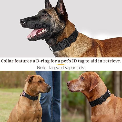 Miniatura 5 de Collar táctico resistente para perro, collar ajustable de nailon para mascotas, hebilla de liberación rápida con 2 anillos en D para perros medianos