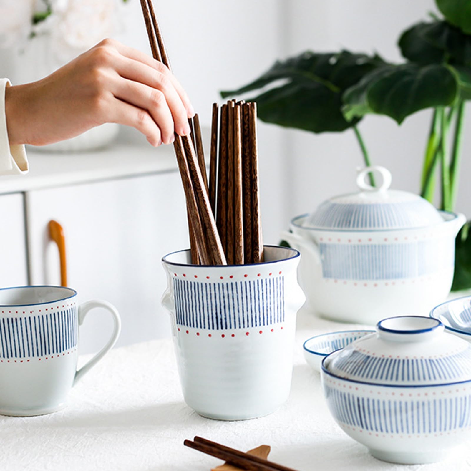 Uchwyt na przybory kuchenne, 10 cm szer. + 14 cm wys. ceramiczny uchwyt na przybory kuchenne na blat, z otworami drenażowymi i tacą, duży garnek na przybory do dekoracji blatu kuchennego, organizer na