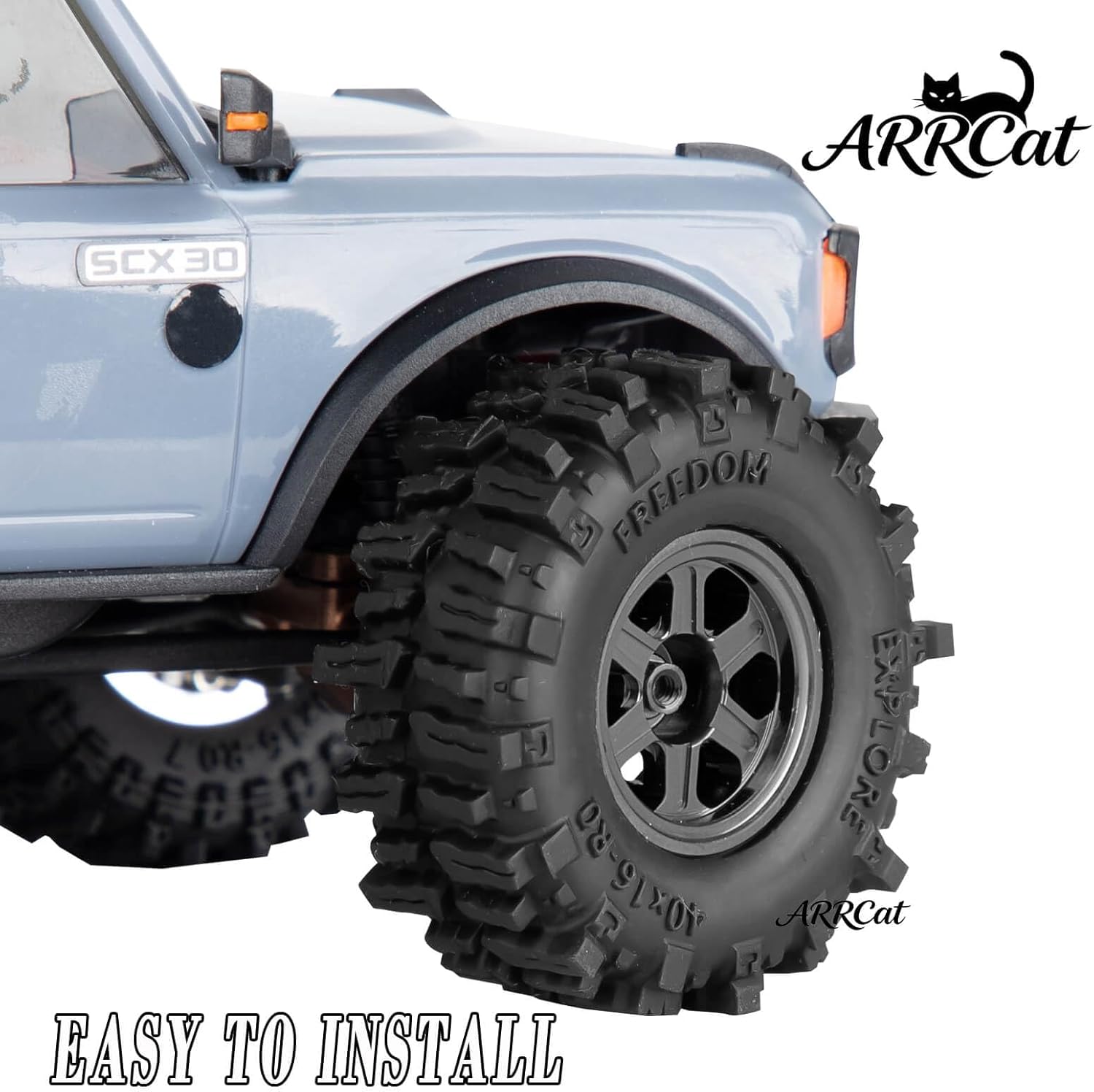 0.7 Beadlock Wheels Tires for 1/30 SCX30 1/32 Red cat Ascent-32 RC Crawler Car,RC Off Road Buggy Rally Truck Wheels and Tires,Aluminum Rings Deep Dish Wheel Rims & Rubber Tires,Black(4Pcs)