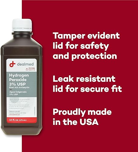 Miniatura 4 de Dealmed Peróxido de hidrógeno 3% USP  Fabricado en Estados Unidos  Antiséptico de primeros auxilios  16 onzas líquidas (2 unidades)