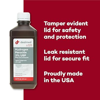 Dealmed Hydrogen Peroxide 3% USP - First Aid Antiseptic, 16 fl oz (1 Pack) | USP Grade, Oral Rinse Support, Leak Resistant Cap, Tamper Evident Seal, Oxygen And Water Formula, Made In USA