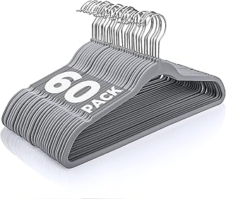 Jersow Velvet Hangers, 60 Pack Non Slip Felt Hangers Space Saving Clothes Hanger, Velvet Hanger Heavy Duty Adult Hanger fo...