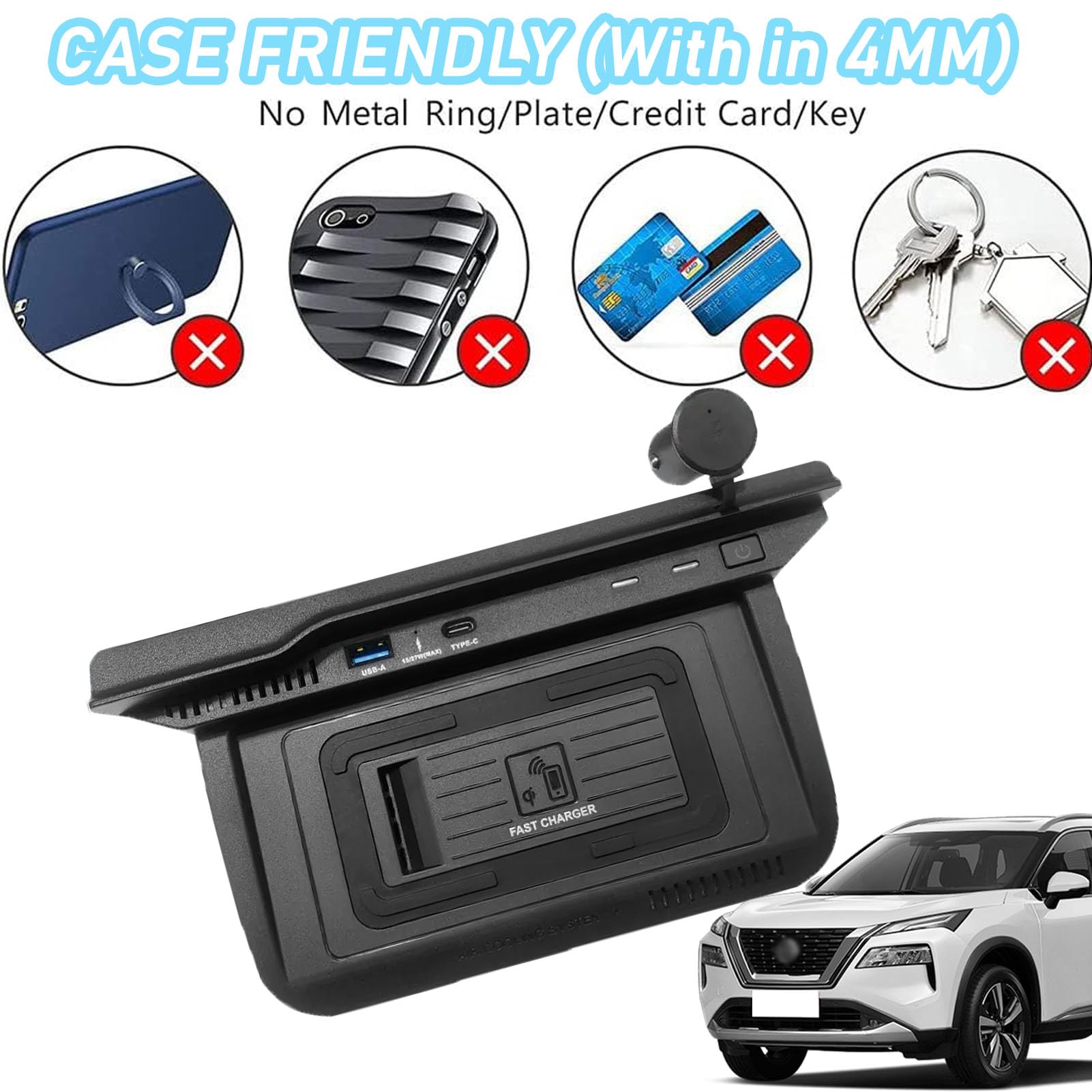 CenNa Caricatore Wireless per Auto per Ni-ssan Rogue (2021-2023) S/SV/SL Accessorio per Tutti I Modelli con Ricarica Wireless da 15 W E Ricarica USB Qc3.0 da 27 W, Regalo per La Famiglia