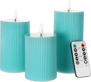 ANGELLOONG Teal Flameless Candles with Remote, Turquoise Battery Operate...