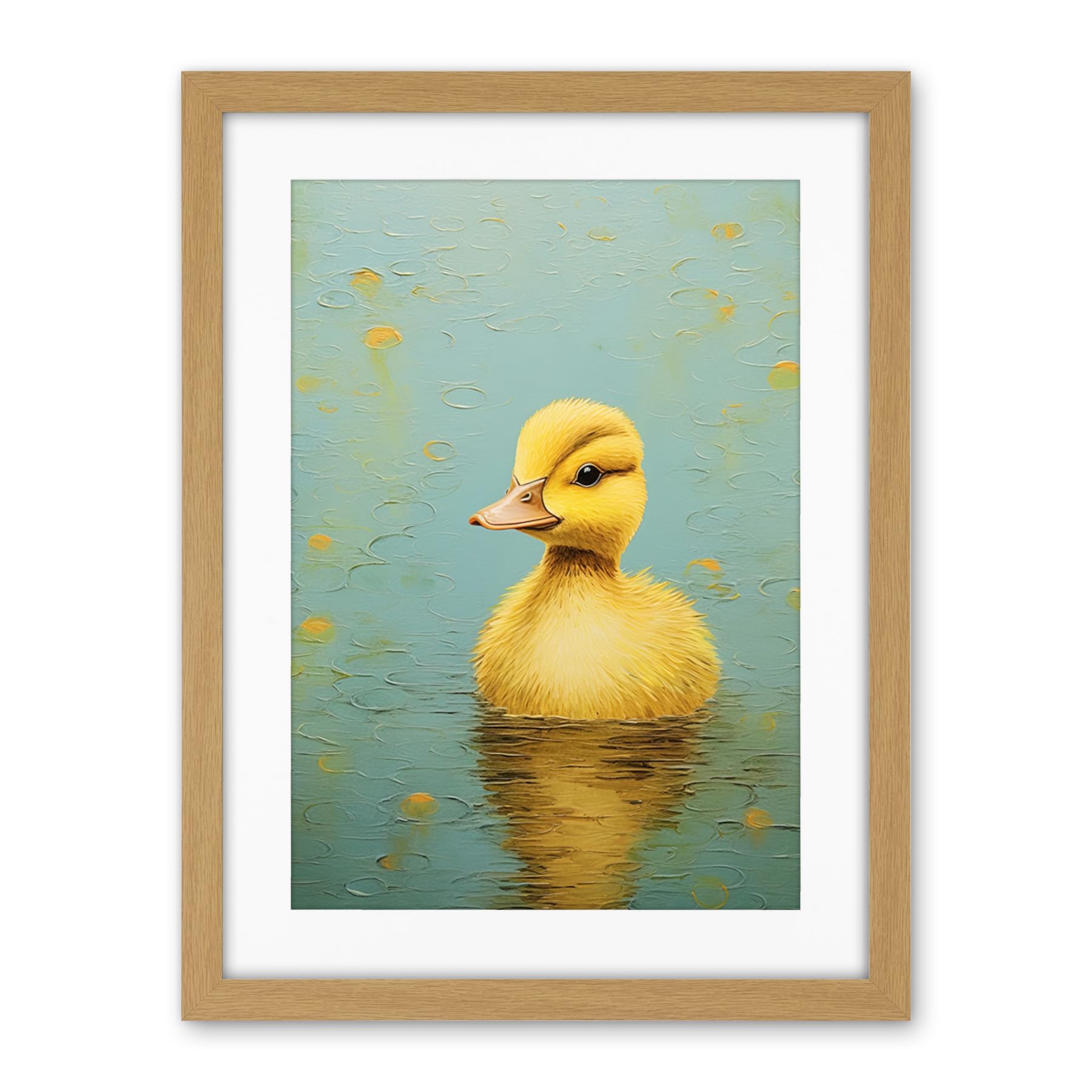 Artery8 Duckling on the Water Oil Painting Yellow and Duck Egg Blue Baby Artwork Framed Wall Art Print 18X24 Inch
